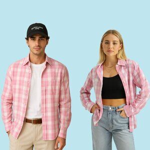 Klauss Boehler Pink Plaid Button-Up Shirt Men’s 17.5 | Unisex Oversized